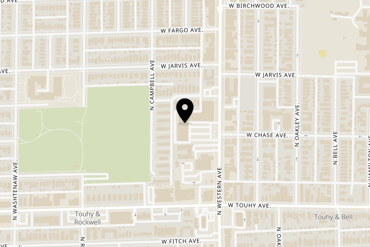 Map showing the location of Jerky Jerk Western Ave on 7300 N Western Ave in Chicago